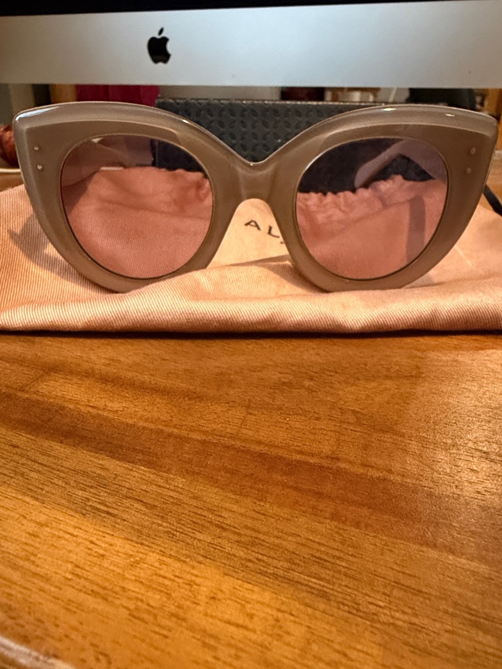 Alaïa Taupe Cat-Eye Sunglasses with Pink Lenses